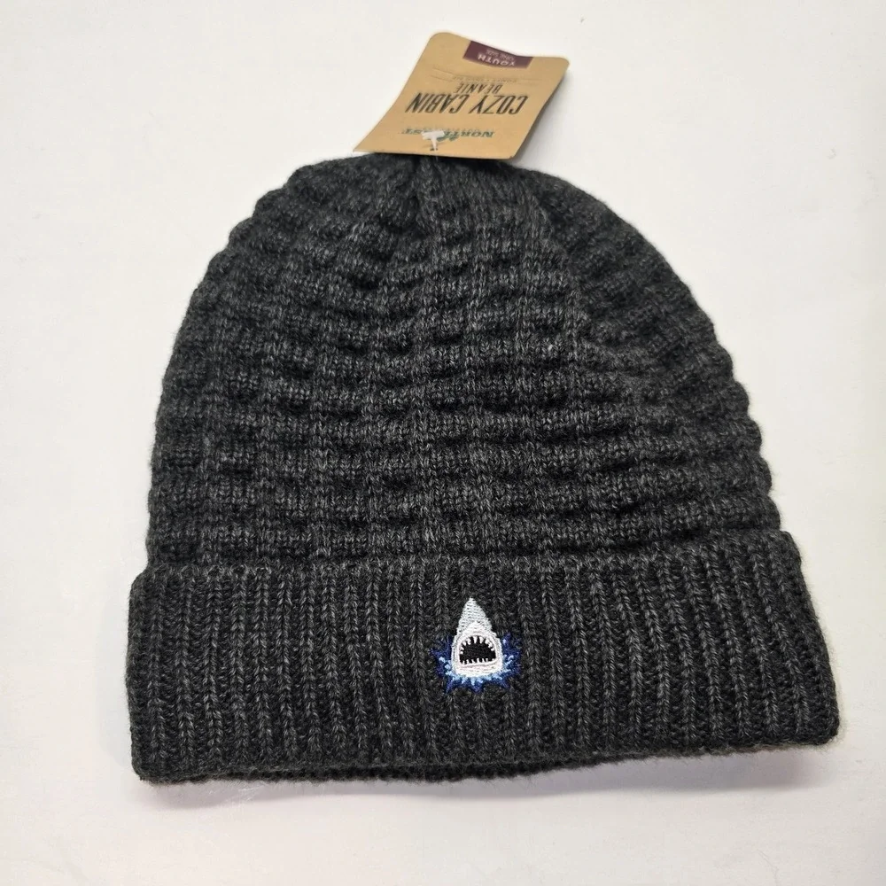 Youth Northeast Outfitters Cozy Cabin Beanie Grey‎ With Shark
